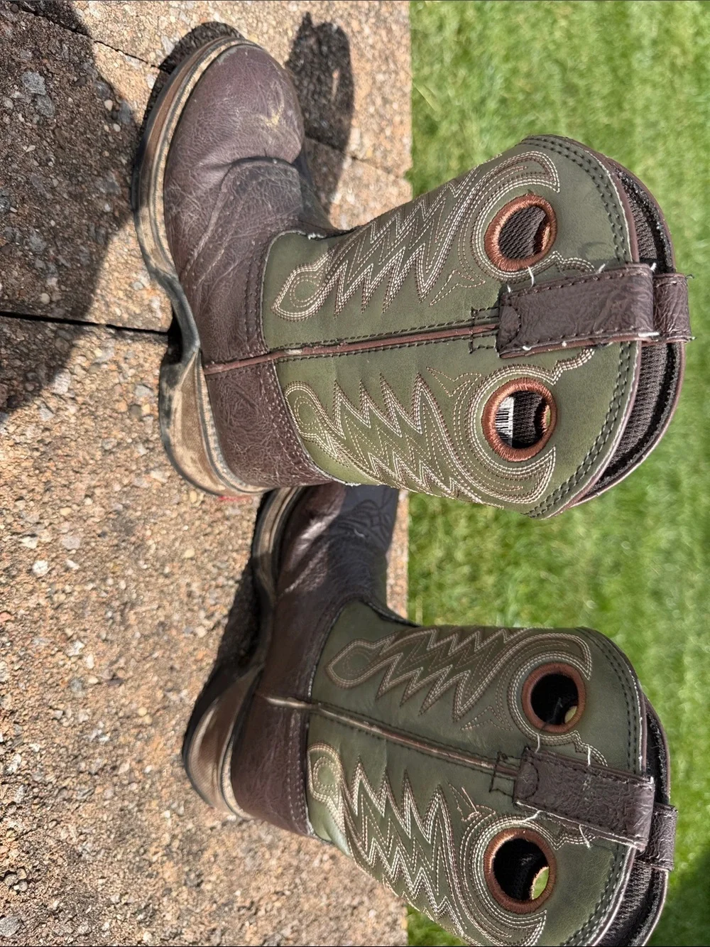 Durango Brown and Olive Kids Pull-On Western Boots